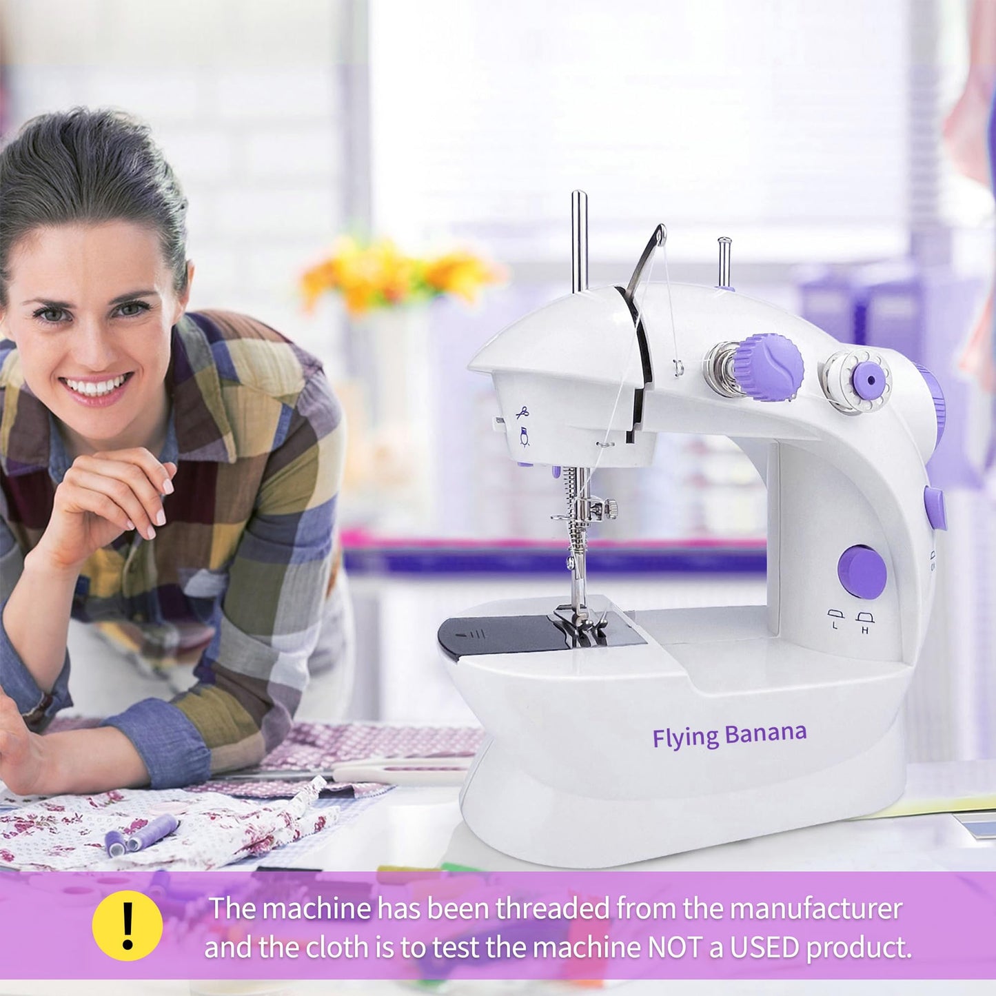 Mini Sewing Machine for Beginners-Maquina de Coser, Easy Automatic Sewing Machine with Extension Table, Household Electric Portable Sewing Tool with Sewing Kit, Small, for All Age, Kids or Adults