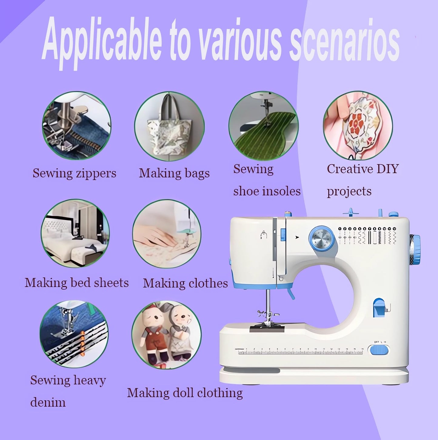 Sewing Machine for Beginners with 42 Pcs Sewing Threads Kit,Portable Sewing Machine with 12 Built-in Stitches,2 Speed(High-Low Speeds) Sewing machine for adults, White Blue