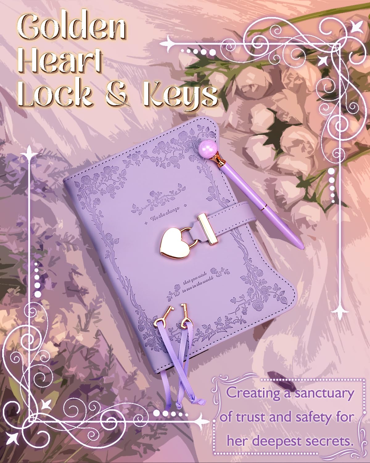 hi! SCI Diary with Lock and Keys for Girls & Women, 360 Pages Journal with Lock for Girls Gift Ideas, Girls Locking Diary with Pen, Cute Journals Set for Teen Girls Ages 8-12, Ideal Gifts for 8 9 10 11 12 13 14 Year Old Girl (Lavender Purple)