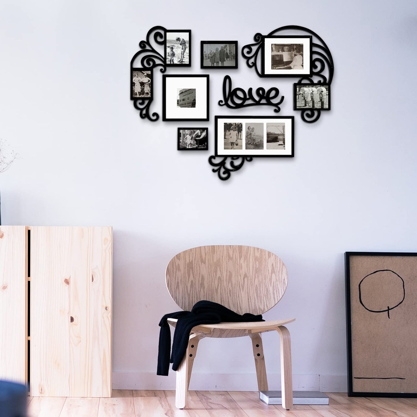 HELLO LAURA-Picture Frame Collage Large Wall Hanging Photo Frames Elegant Heart Collage Frame Gifts for Family Friends 4x6 inch Home Wall Decor Gallery Display (Black -Heart Shape)