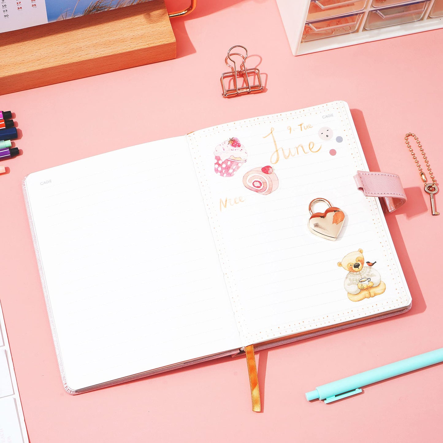 CAGIE Diary with Lock for Girls Ages 8-12 Journal with Lock and Key 296 Gold Edged Pages Heart-Shaped Locked Journal for Women Teen Girls with Gift Box (A - Pearl Pink)