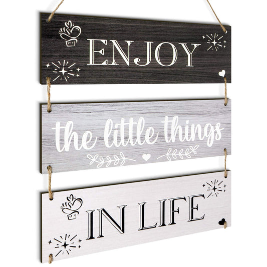 Jetec Enjoy The Little Things in Life Wall Decor,family Hanging Wood Sign Rustic Wooden Wall Decor Board Decorative Plank Hanging Sign for Living Room Bedroom Outdoor(Gray Series)