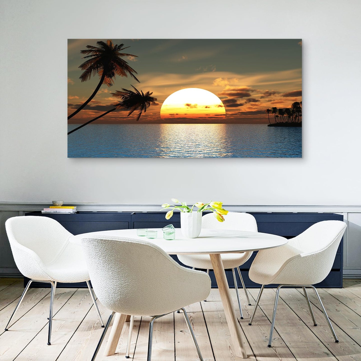 DZL Art S75698 Sunset Coconut Palm Trees Canvas Wall Art Palm Trees on the small island Tropical Scenery Nature Canvas prints Pictures for Living Room Home Office Wall Decor Artwork