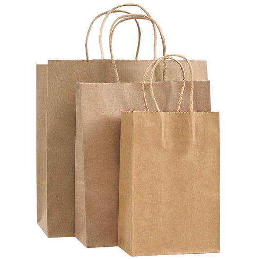 PAICUIKE 130pc Brown Paper Bags with Handles Bulk Brown Gift Bags - Assorted Sizes for Party, Retail & Business Use, Birthday,Weeding, Baby Shower