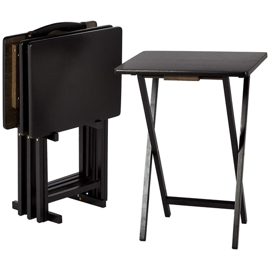 Amazon Basics Portable Foldable TV Tray Table with Storage Rack, Space-Saving Design, 15" x 19" x 26", Black, 4-Pack