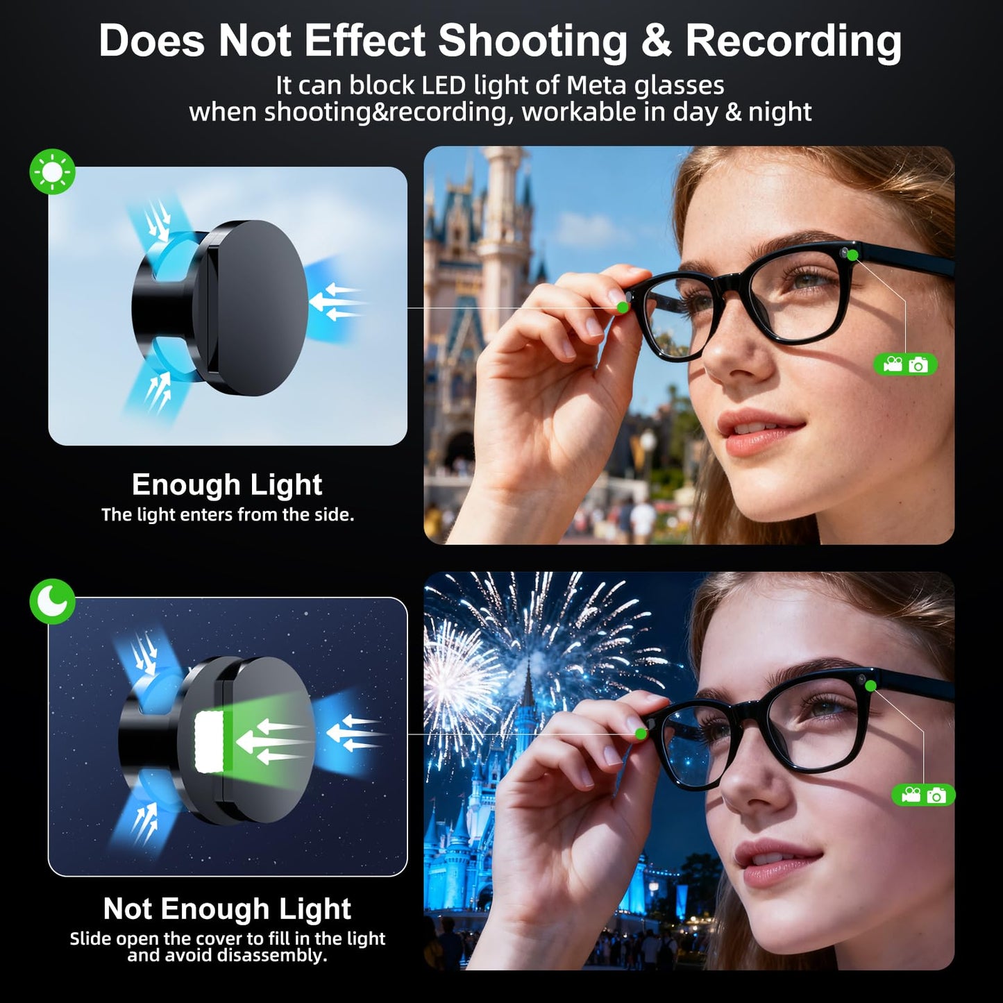 4 Pack LED Light Blocker Covers Compatible with Ray-Ban Meta Wayfarer/Skyler/Headliner(&Gen 2) Oakley Meta HSTN Smart Glasses Stickers Accessories,Adjustable Blocking Light Covers Meta Glasses