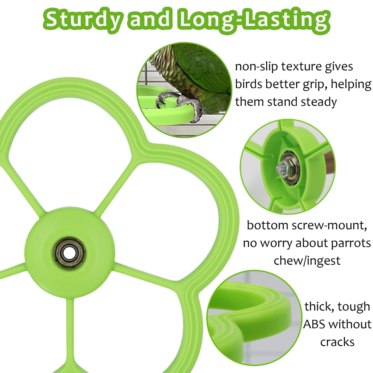Jevnd Washable Bird Spinning Toy, 360° Rotation Parrot Perch with Anti-Slip Texture, Sturdy Hanging Parakeet Toys with 1.8'' Larger Washer Fit Most Birds Cage, Large Bird Cage Toy for Cockatiel Budgie