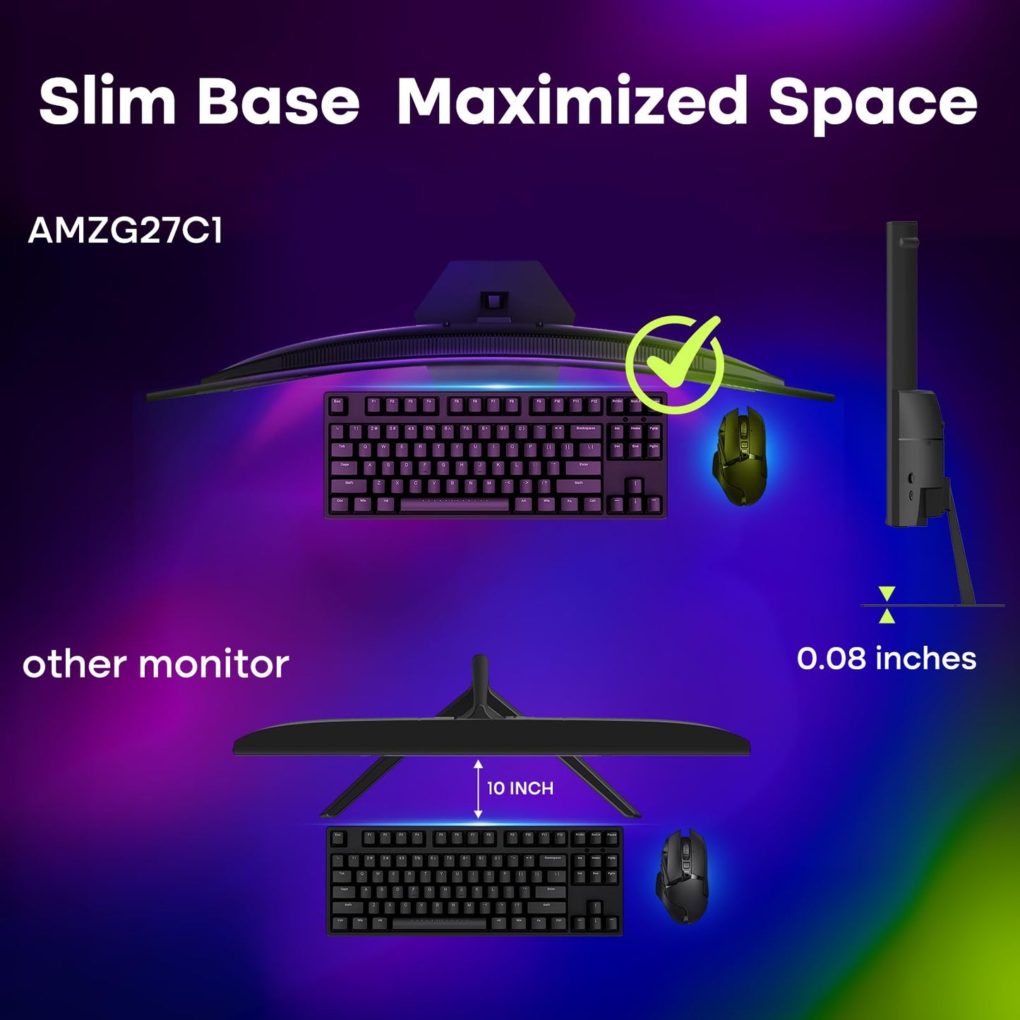 Amzfast 27 inch 200Hz Curved Gaming Monitor, FHD 1080P Computer Monitor with Built-in Speakers, MPRT 1ms with Fast VA Panel | 130% sRGB, 3000:1,1500R | 12 Months Warranty Exchange