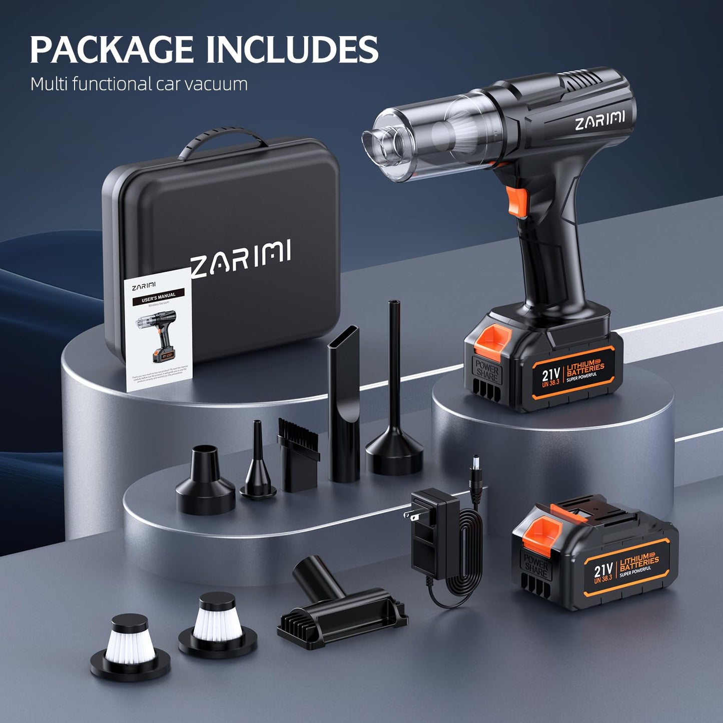 ZARIMI Handheld Cordless Vacuum Cleaner - 50000Pa High-Power Brushless Motor, Rechargeable Car Vacuum with 2 Batteries & Charger, 6-in-1 Portable Vacuum Cleaners for Home, Pet Hair, Keyboard, Black