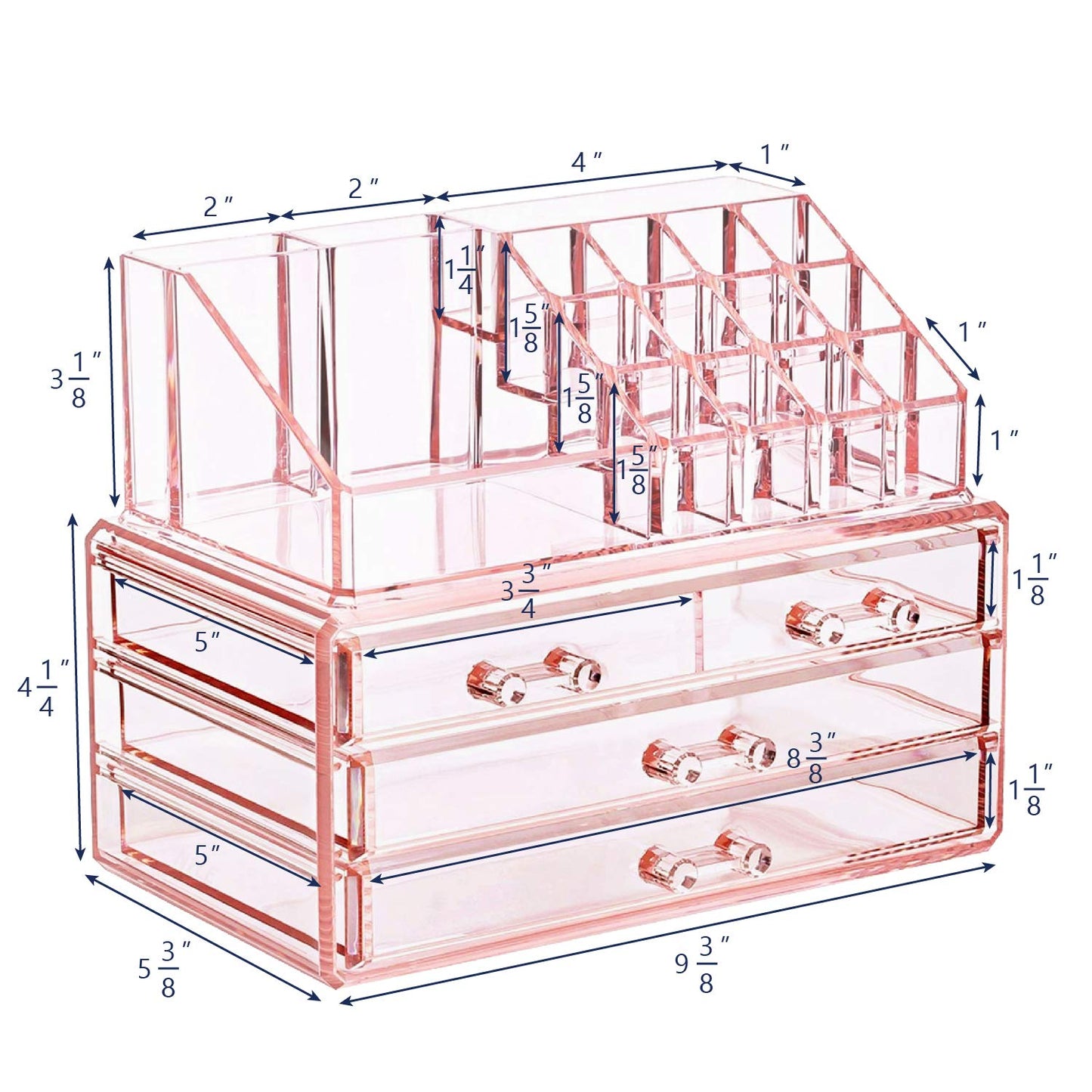 Ikee Design Pink Jewelry & Cosmetic Storage Display Boxes Two Pieces Set, Pink Cosmetic Jewelry Organizer Makeup Holder, Organizer for Vanity
