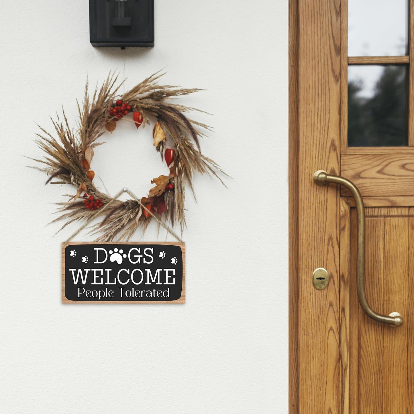 Dog Welcome People Tolerated Dog Lover Rustic Wooden Hanging Sign Decor, Front Door Wall Decor Sign Wood Plaque for Farmhouse Garden Home Porch Entryway, Pet Paw Hanging Wall Art Gift (1 pack)-11