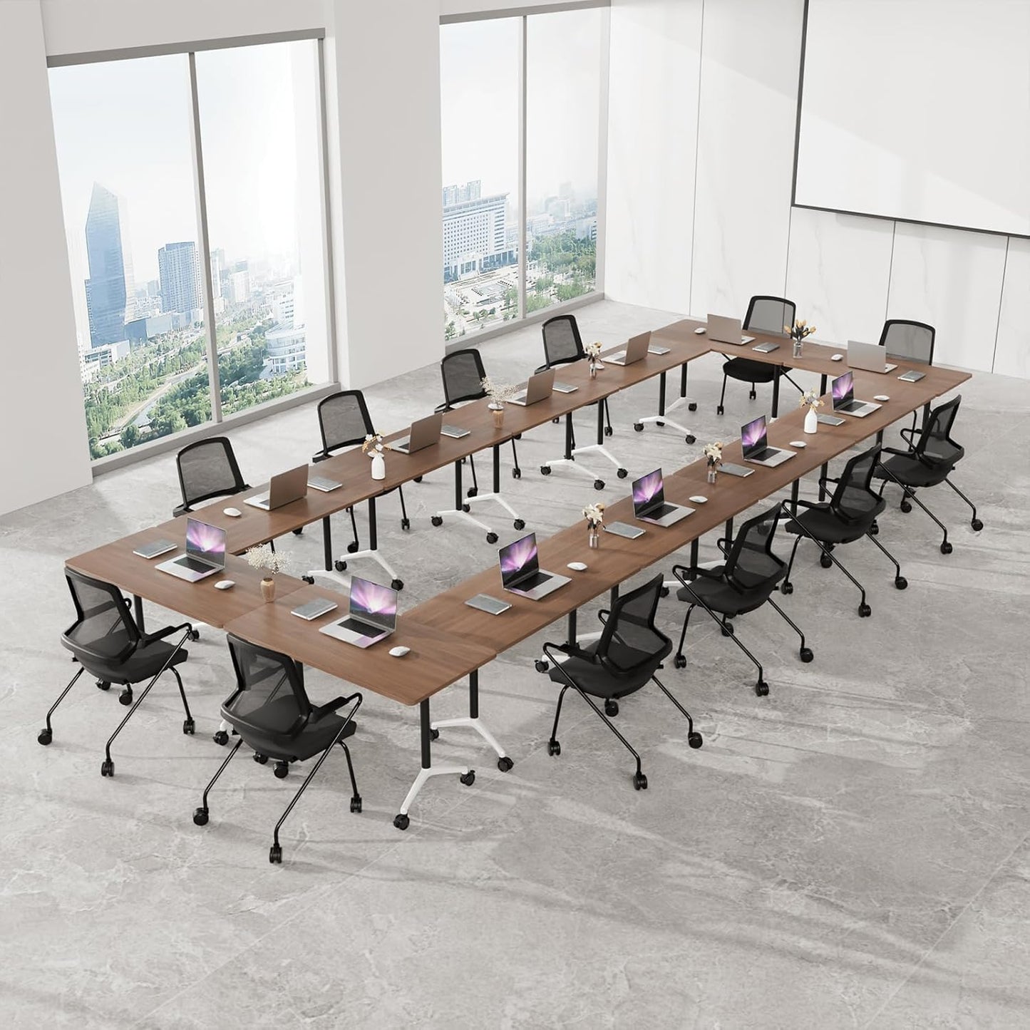 Conference Room Table, Modern Folding Training Tables with Flip Top, Mobile Table with Four Locking Wheels, Executive Desk for Meeting Room, Office, Classroom （4PCS,47in）