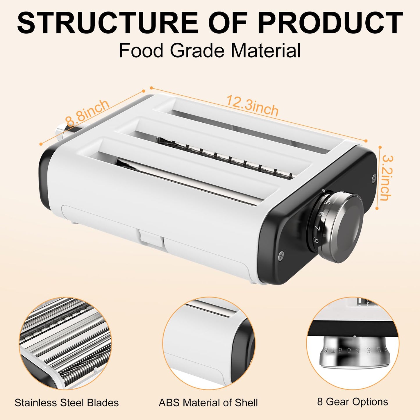 Pasta Maker Attachment for All Kitchenaid Mixers, Noodle Maker Kitchen Aid Mixer Accessories 3 In 1 Including Dough Roller Spaghetti Fettuccine Cutter - Homemade Fresh Pasta Easily!