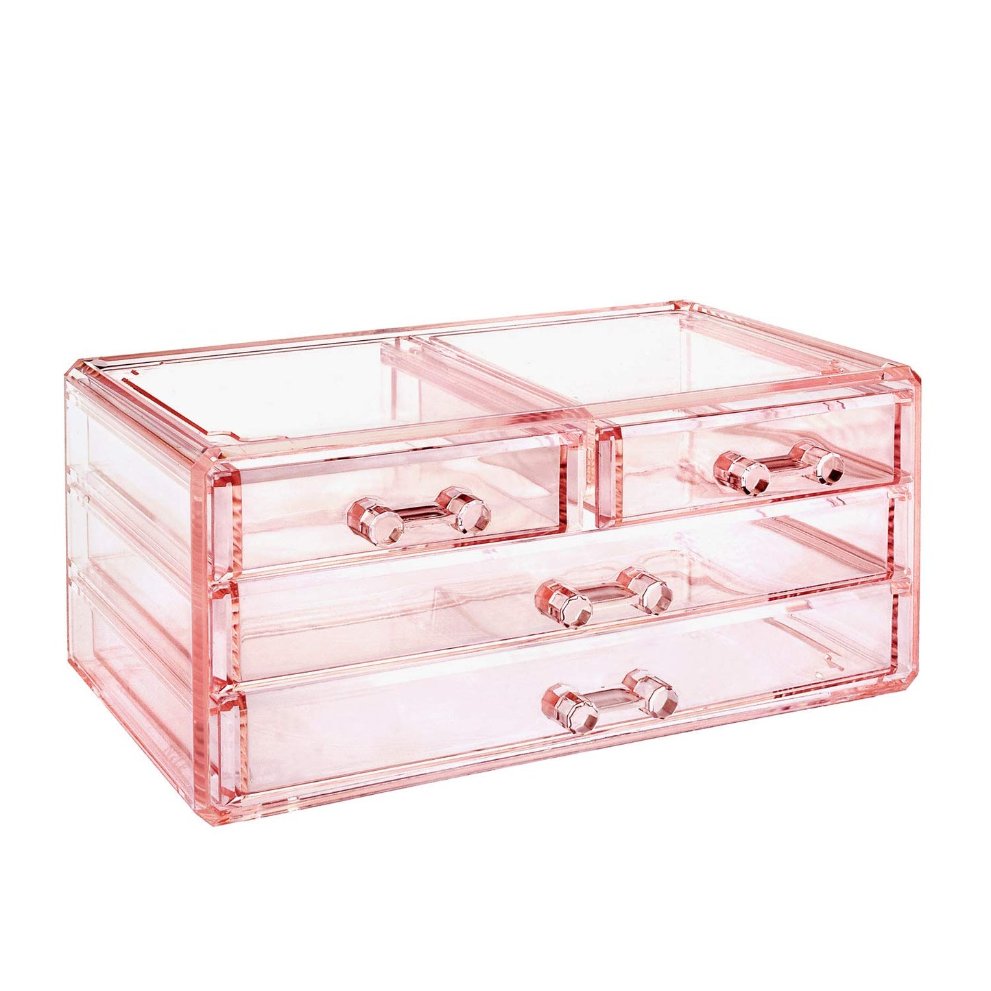 Ikee Design Pink Jewelry & Cosmetic Storage Display Boxes Two Pieces Set, Pink Cosmetic Jewelry Organizer Makeup Holder, Organizer for Vanity
