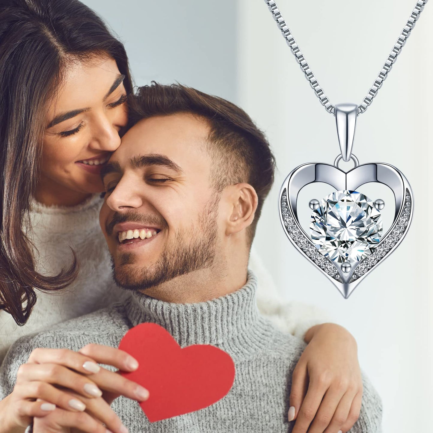 ONLYLIKE Heart Pendant Necklace Gifts for Wife, Engraved 'I LOVE YOU' 2 Carat Moissanite Necklace, Anniversary Eternity Jewelry Present, Birthday Gifts for Women
