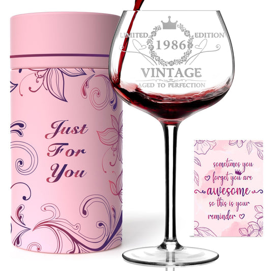 Gumry 40TH Birthday Gifts for Women, Vintage 1986 40th Wine Glass, 40 Year Old Birthday Decorations For Women, Funny 40 Bday Gifts Idea for Her, Friends, Daughter, Sister Mom - Turning 40 Present