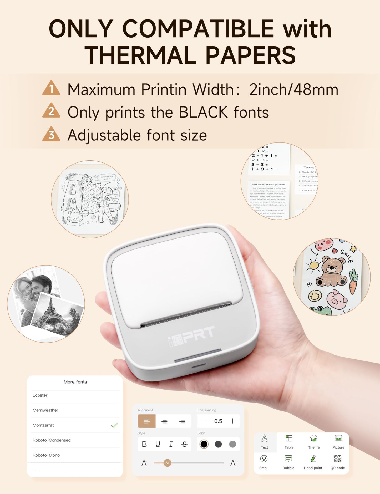 iDPRT Sticker Printer, Portable Sticker Maker Machine, Mini Inkless Bluetooth Thermal Printer for iPhone & Android, Pocket Printer for Labels, Barcodes, DIY Journaling, Kids Gift, Gray