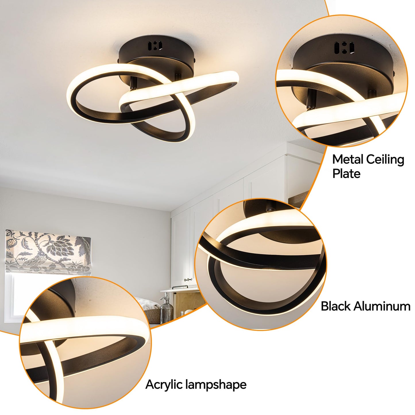 TIAZFCA 10 Inch Modern Ceiling Light, 24W LED Dimmable Ceiling Light with Remote Control, 3000-6000K Color Temperature Adjustable, Black Small Chandelier for Bedroom, Entryway, Hallway, Kitchen
