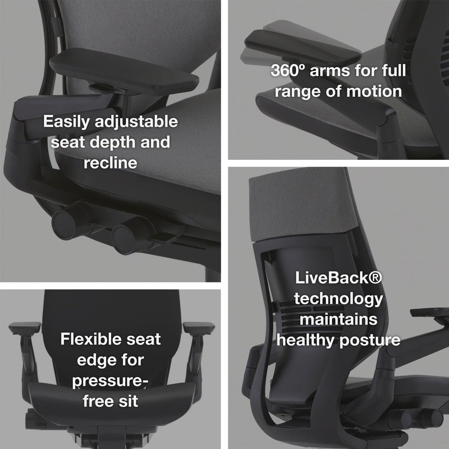 Steelcase Gesture Office Chair - Ergonomic Work Chair with Wheels for Carpet - Comfortable - Intuitive-to-Adjust for Desk - 360-Degree Arms - Licorice Fabric, Dark Frame