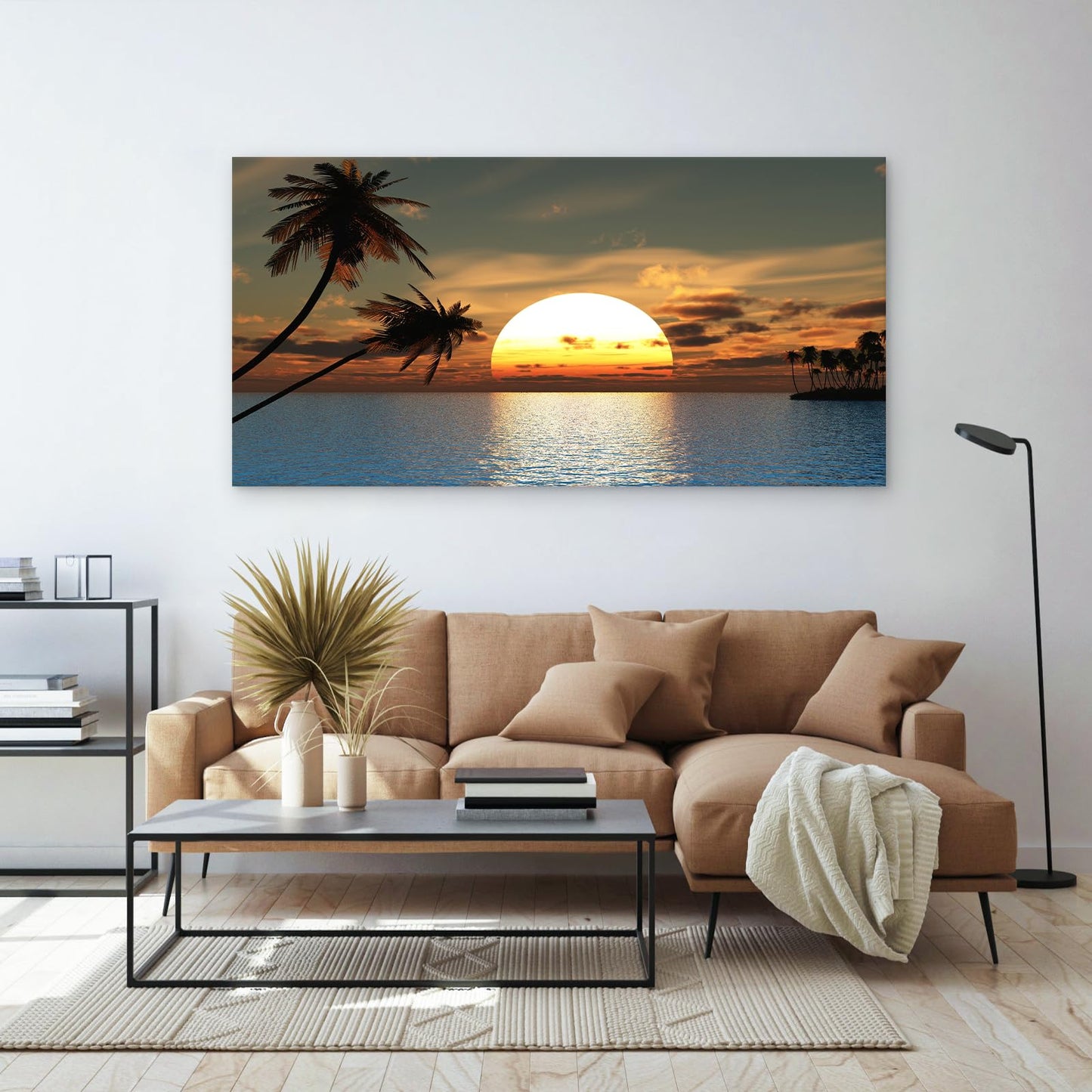 DZL Art S75698 Sunset Coconut Palm Trees Canvas Wall Art Palm Trees on the small island Tropical Scenery Nature Canvas prints Pictures for Living Room Home Office Wall Decor Artwork