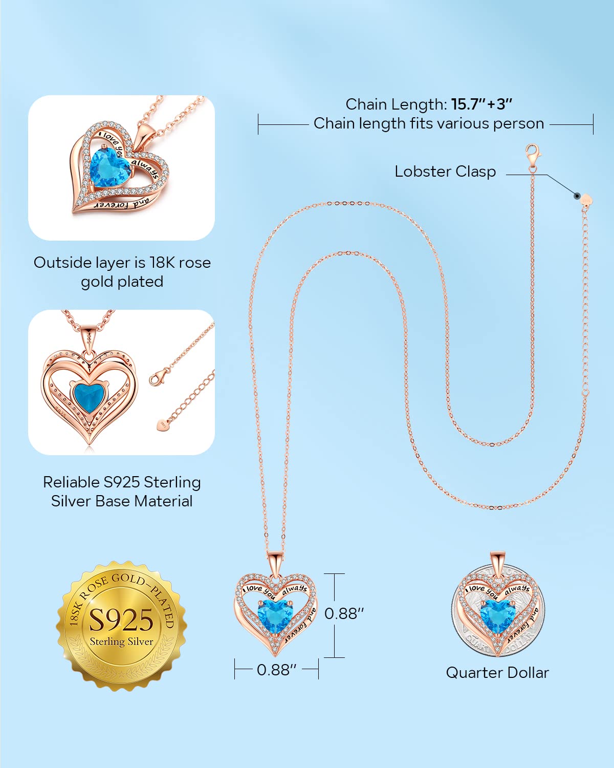 S925 Sterling Silver Necklace for Women, Jewelry for Wife, Birthday Gifts, Anniversary Necklaces, Daughter Heart Love Jewel, Gift for Her, Dec