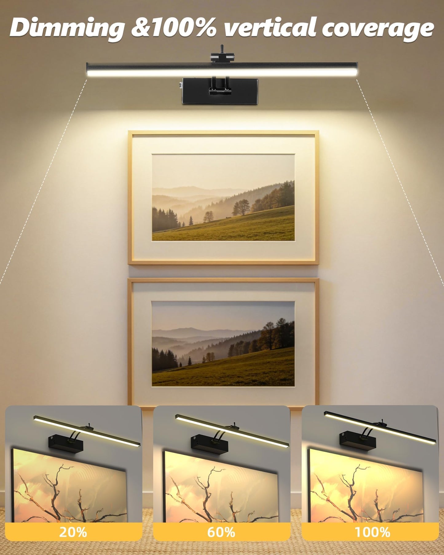 4 Pack Rechargeable Picture Light, 5200mAh Black Battery Operated Picture Lights for Wall with Remote Control, 300LM 3000K Warm White Light 16" Metal Dimmable Picture Light for Painting & Artwork