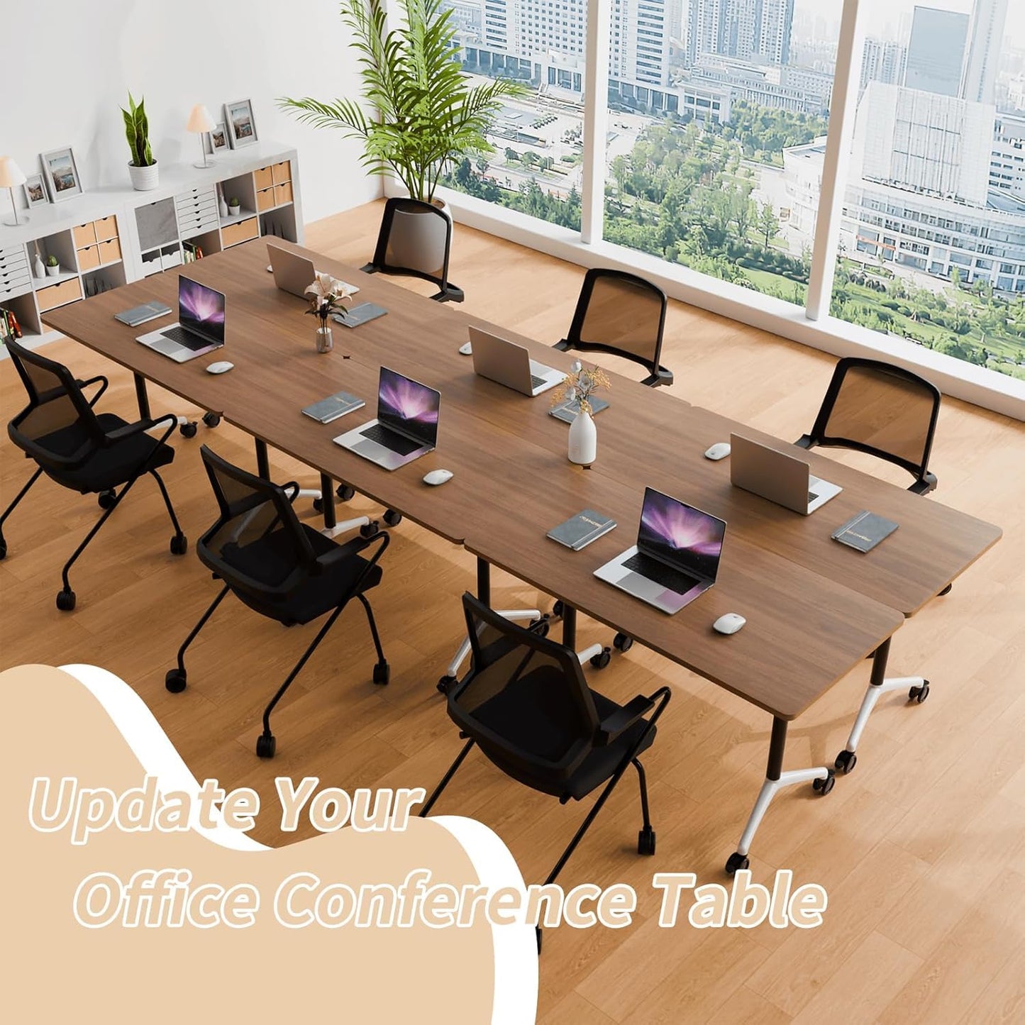 Conference Room Table, Modern Folding Training Tables with Flip Top, Mobile Table with Four Locking Wheels, Executive Desk for Meeting Room, Office, Classroom （4PCS,47in）