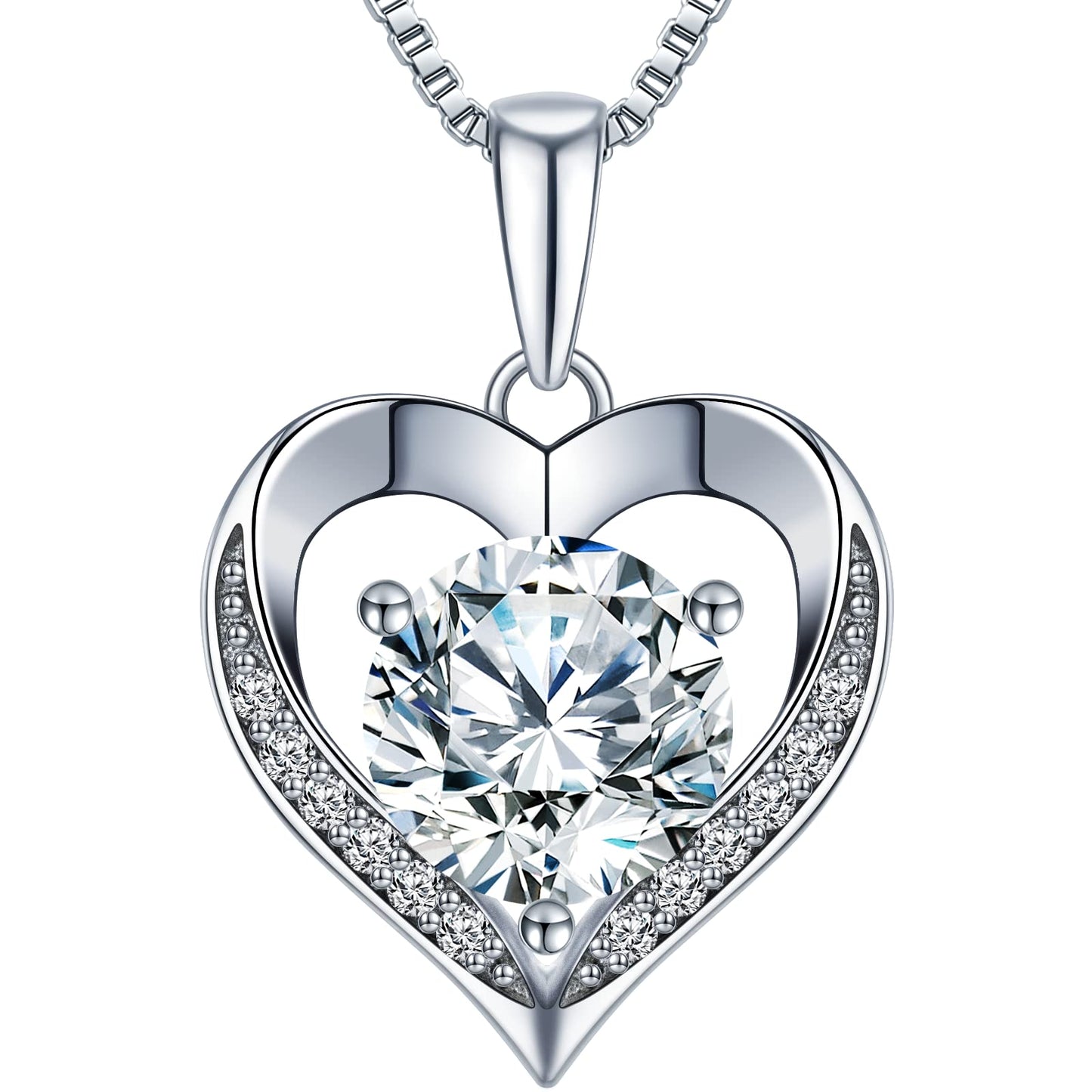 ONLYLIKE Heart Pendant Necklace Gifts for Wife, Engraved 'I LOVE YOU' 2 Carat Moissanite Necklace, Anniversary Eternity Jewelry Present, Birthday Gifts for Women