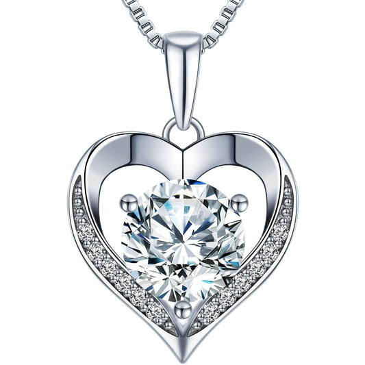 ONLYLIKE Heart Pendant Necklace Gifts for Wife, Engraved 'I LOVE YOU' 2 Carat Moissanite Necklace, Anniversary Eternity Jewelry Present, Birthday Gifts for Women