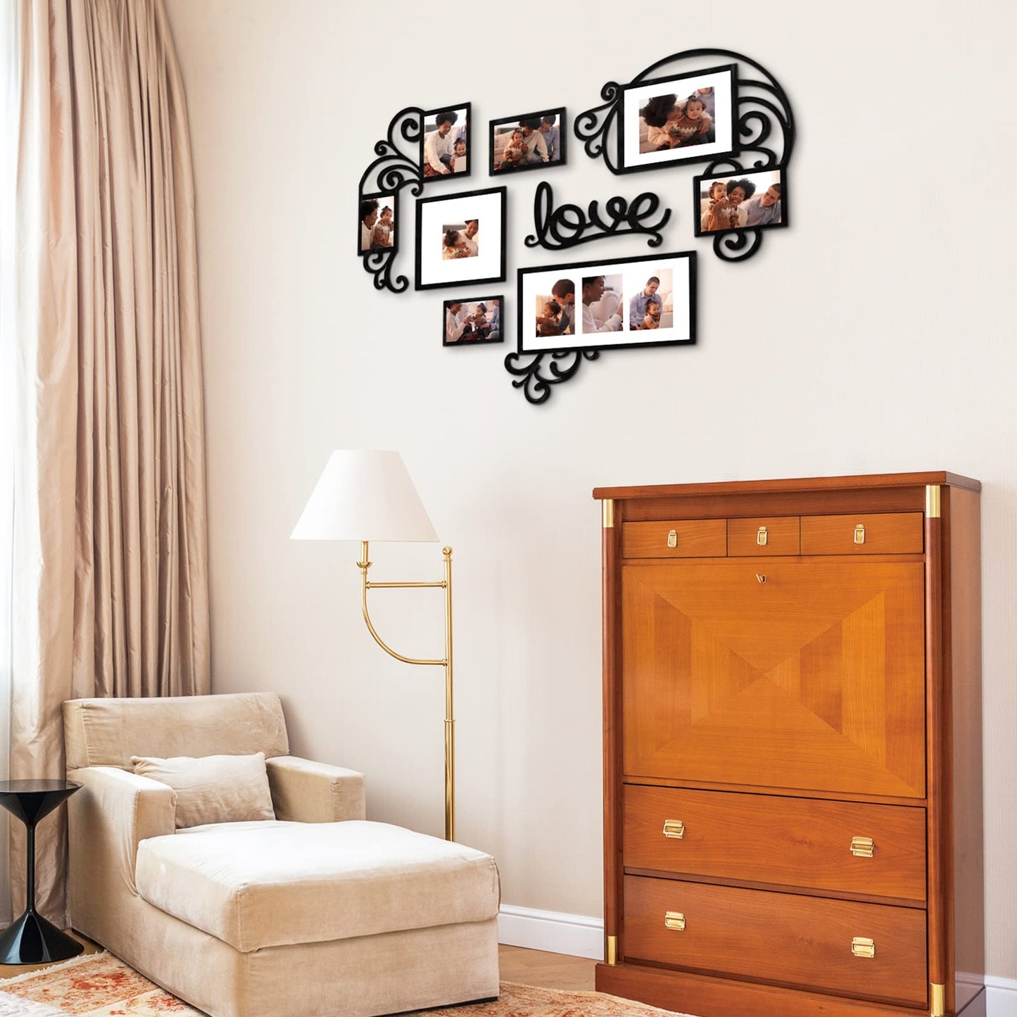 HELLO LAURA-Picture Frame Collage Large Wall Hanging Photo Frames Elegant Heart Collage Frame Gifts for Family Friends 4x6 inch Home Wall Decor Gallery Display (Black -Heart Shape)