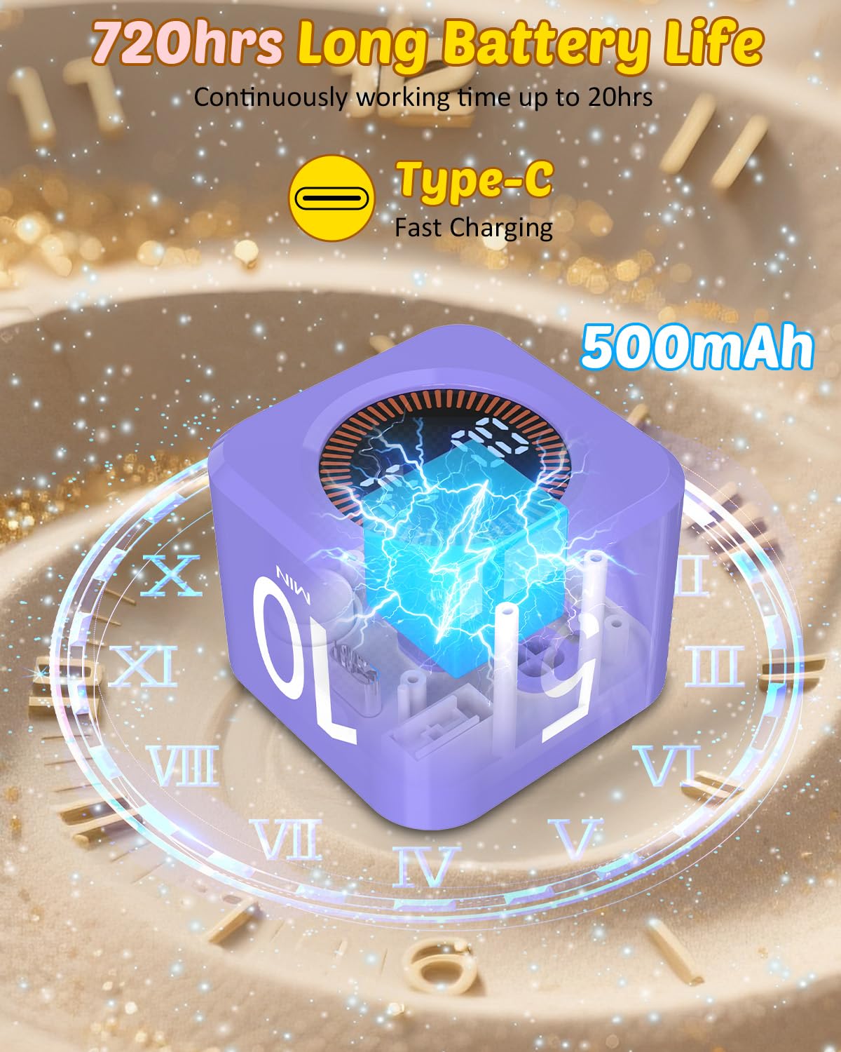 COWVTUJ Digital Pomodoro Timer Cube 5/10/25/50min, Visual Productivity Flip Timer for Kids Classroom Desk, Custom Countdown, Silent and Sound Mode for ADHD Study Work Game Kitchen (Purple)
