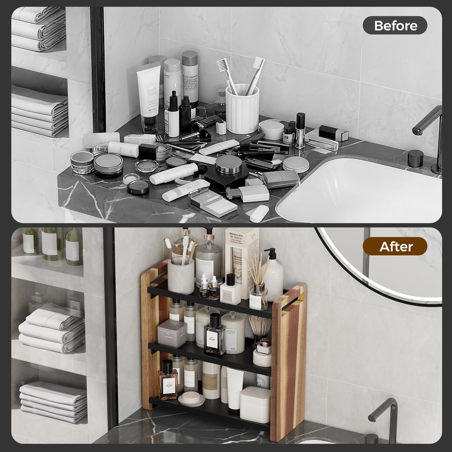 UJQSUN Bathroom Counter Organizer,Bathroom Counter Shelf,Bathroom Organizers,Under Sink Organizer,Cologne Organizer For Men,Cologne Cabinet,Spice Rack Organizer for Cabinet,Gifts(Brown 3 Tier)