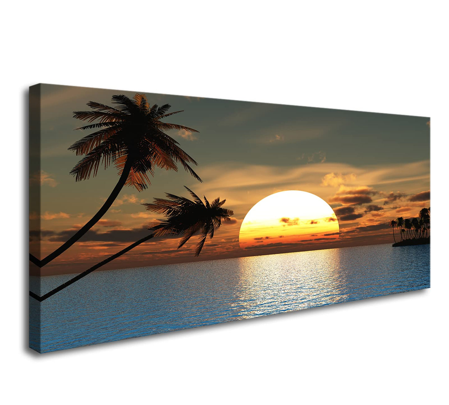 DZL Art S75698 Sunset Coconut Palm Trees Canvas Wall Art Palm Trees on the small island Tropical Scenery Nature Canvas prints Pictures for Living Room Home Office Wall Decor Artwork
