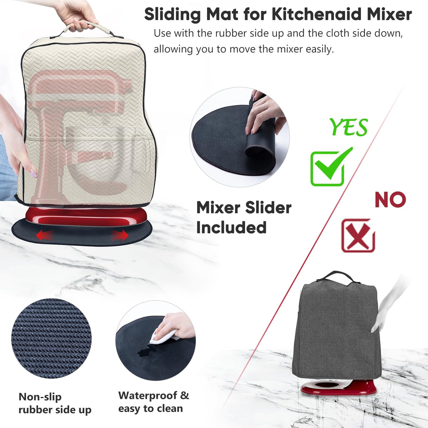 BAGSPRITE Stretchy Stand Mixer Cover with Appliance Slider- Washable Appliance Cover Compatible with Kitchenaid Mixer5/4.5 Quart - Dust Cover with Pockets for Kitchen Aid Accessories and Attachments