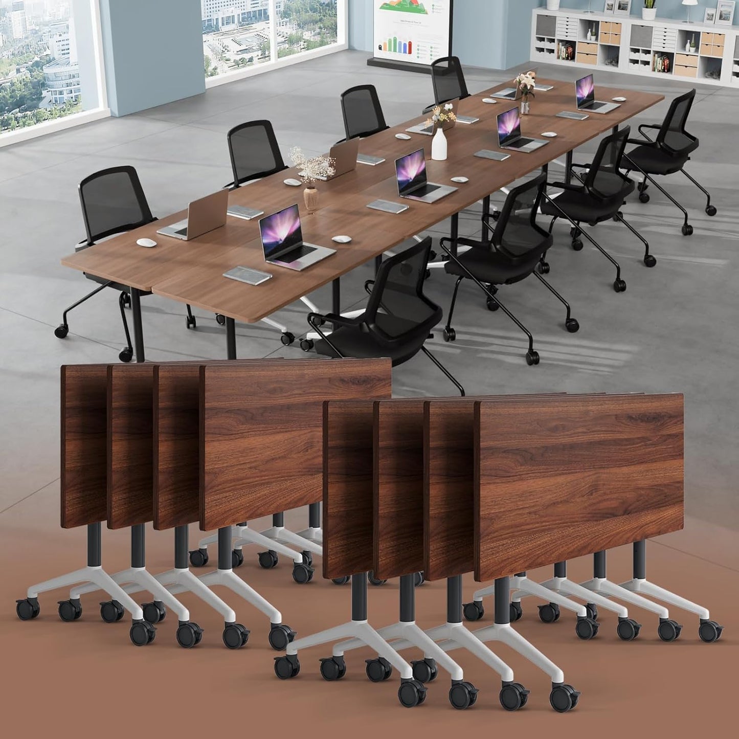Conference Room Table, Modern Folding Training Tables with Flip Top, Mobile Table with Four Locking Wheels, Executive Desk for Meeting Room, Office, Classroom （4PCS,47in）