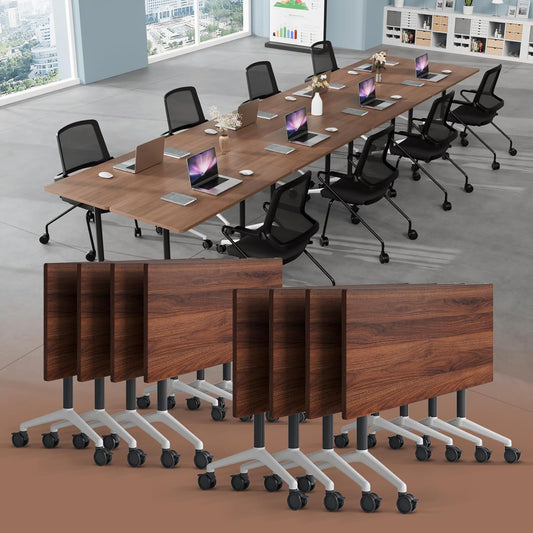 Conference Room Table, Modern Folding Training Tables with Flip Top, Mobile Table with Four Locking Wheels, Executive Desk for Meeting Room, Office, Classroom （4PCS,47in）