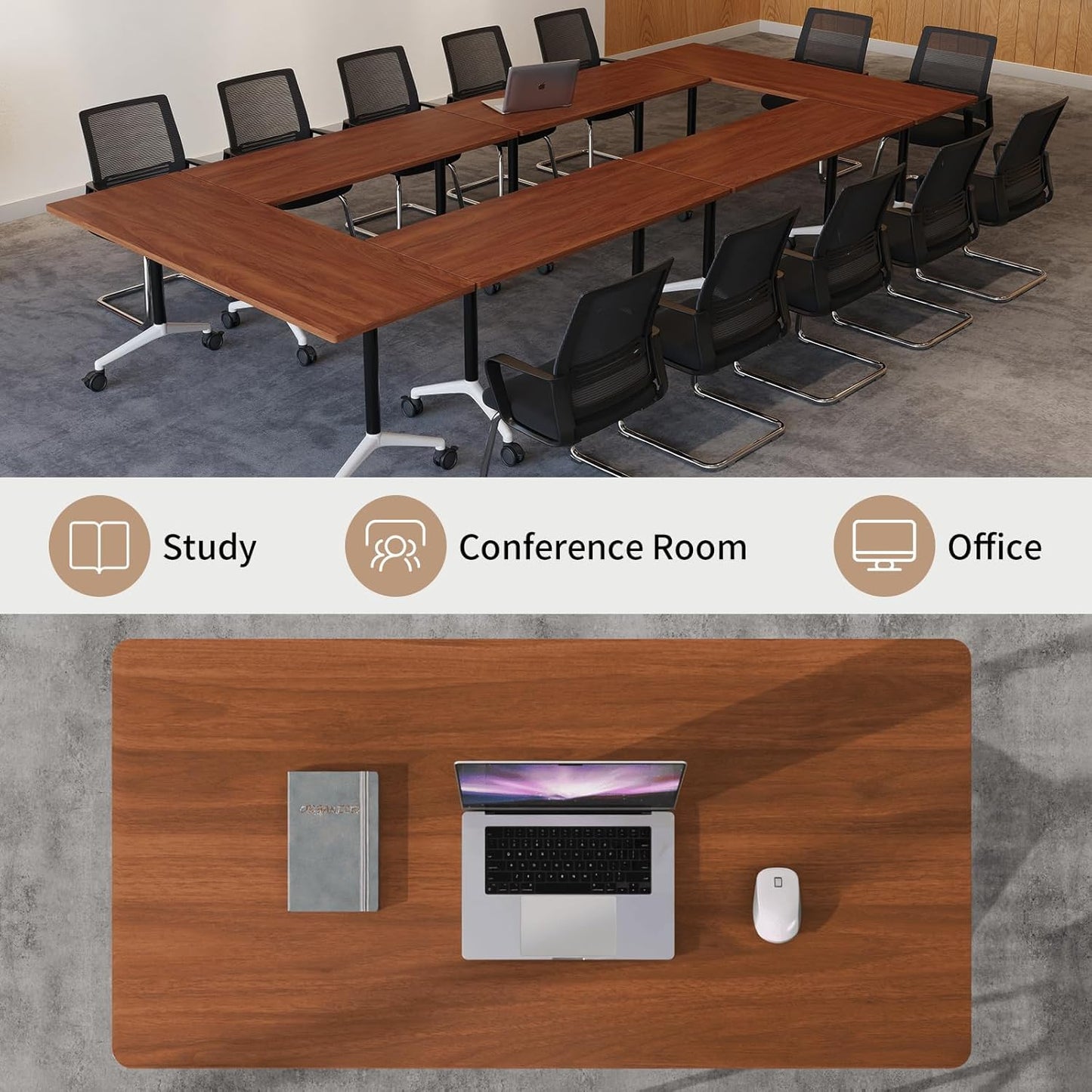Conference Room Table, Modern Folding Training Tables with Flip Top, Mobile Table with Four Locking Wheels, Executive Desk for Meeting Room, Office, Classroom （4PCS,47in）