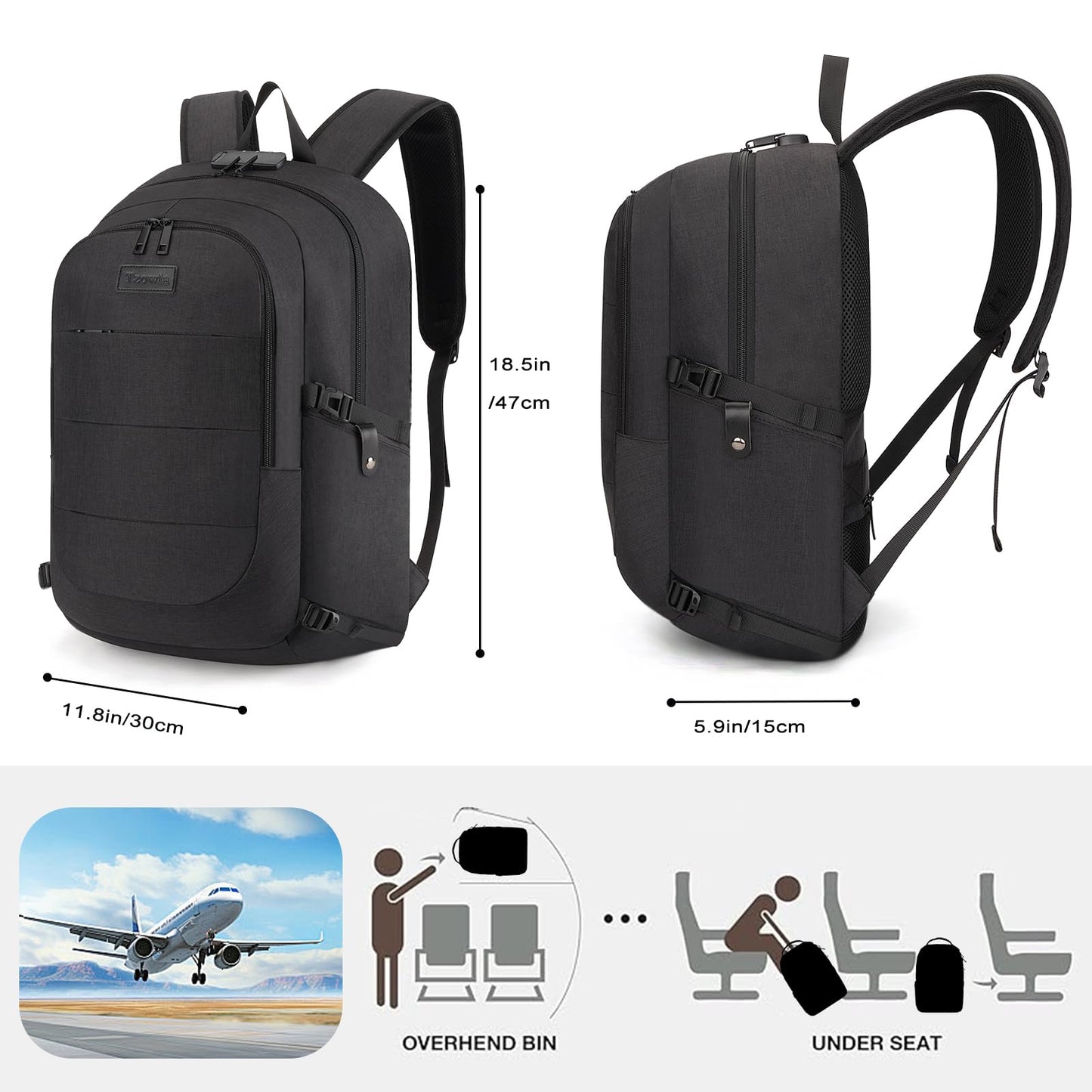 Tzowla Travel Laptop Backpack Water Resistant Anti-Theft Bag with Giant Tumbler Holder Pocket and Lock 15.6 Inch Computer Business Backpacks for Women Men Work College,Casual Daypack(Black)