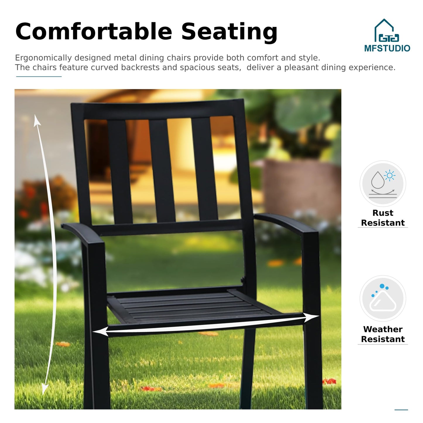 MFSTUDIO Outdoor Dining Set for 6, Patio Table and Chairs Set with Umbrella Hole, 7 Piece Metal Patio Furniture Set for Deck Backyard Poolside Garden