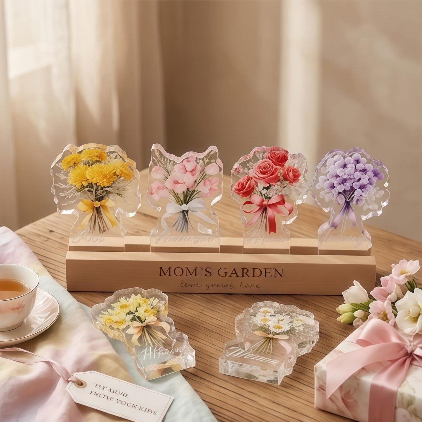 CUSTNEY Personalized Birth Flower Crystal Acrylic Lamp - Personalized Name 3D LED Night Light, for Mom and Grandma，Mother's Day Gift