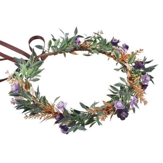 KorViSHOW Flower Crowns Fairy Headband - Golden Green Fairy Floral Headpiece Renaissance Crowns for Bridal Women Girls Renaissance Halloween Renfaire Costume Women Cosplay