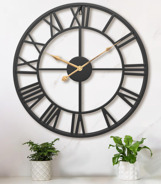 Pytha Sight 24 Inch Large Oversized Farmhouse Modern Decorative Wall Clock for Living Room,Silent Industrial Big Roman Numerals Vintage Metal Round Wall Clocks for Kitchen,Dinng Room,Office