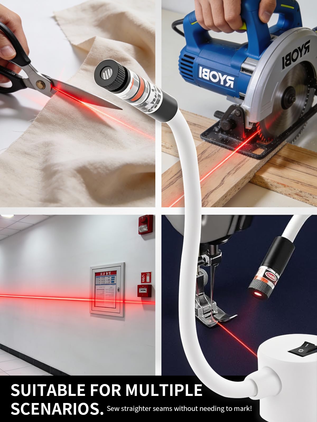 Magnetic Positioning Quilting Light for Sewing Machine Laser Miter Saw Seam Accessories Guide Stitch Straight Line Red with Accurate Alignment Sticker Heat Press Marking System Lazer (Crosslight-Plug)