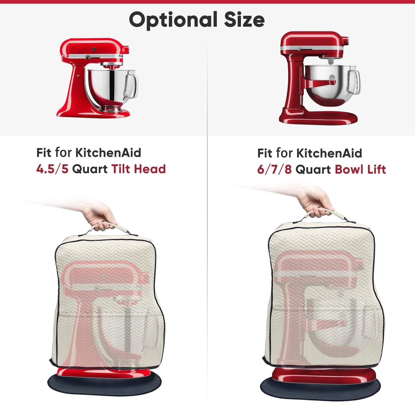 BAGSPRITE Stretchy Stand Mixer Cover with Appliance Slider- Washable Appliance Cover Compatible with Kitchenaid Mixer5/4.5 Quart - Dust Cover with Pockets for Kitchen Aid Accessories and Attachments
