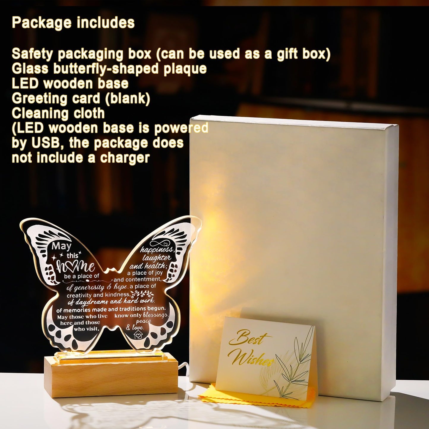 Ornalrist Housewarming Gifts New Home - Crystal Butterfly Keepsakes with Warm Light Base - Housewarming New Home Gifts for Couples, Women, Men, House Warming New Home Decor