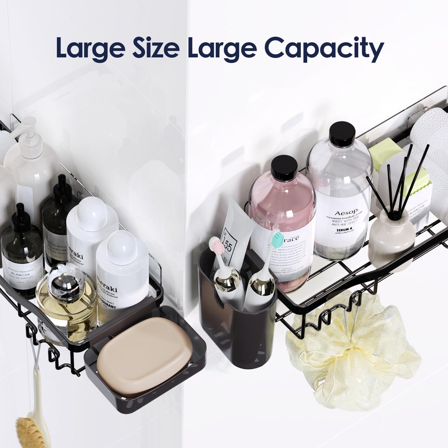 NESOMI Shower Caddy Adhesive Shower Organizer 7-Pack, Rustproof Stainless Steel Bathroom Shelves, Large Capacity No-Drill Rack Storage Accessories with Soap Dish Toothbrush Holder &24 Hooks Home Decor