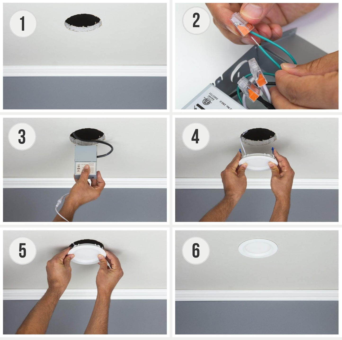 PROCURU Professional 4-Pack 6-Inch 2700K-6000K 5CCT 12W LED, Baffle Style, Heavy Duty Ultra-Thin Recessed Ceiling Slim Downlight, Dimmable, White Trim (VSB65W-4P)