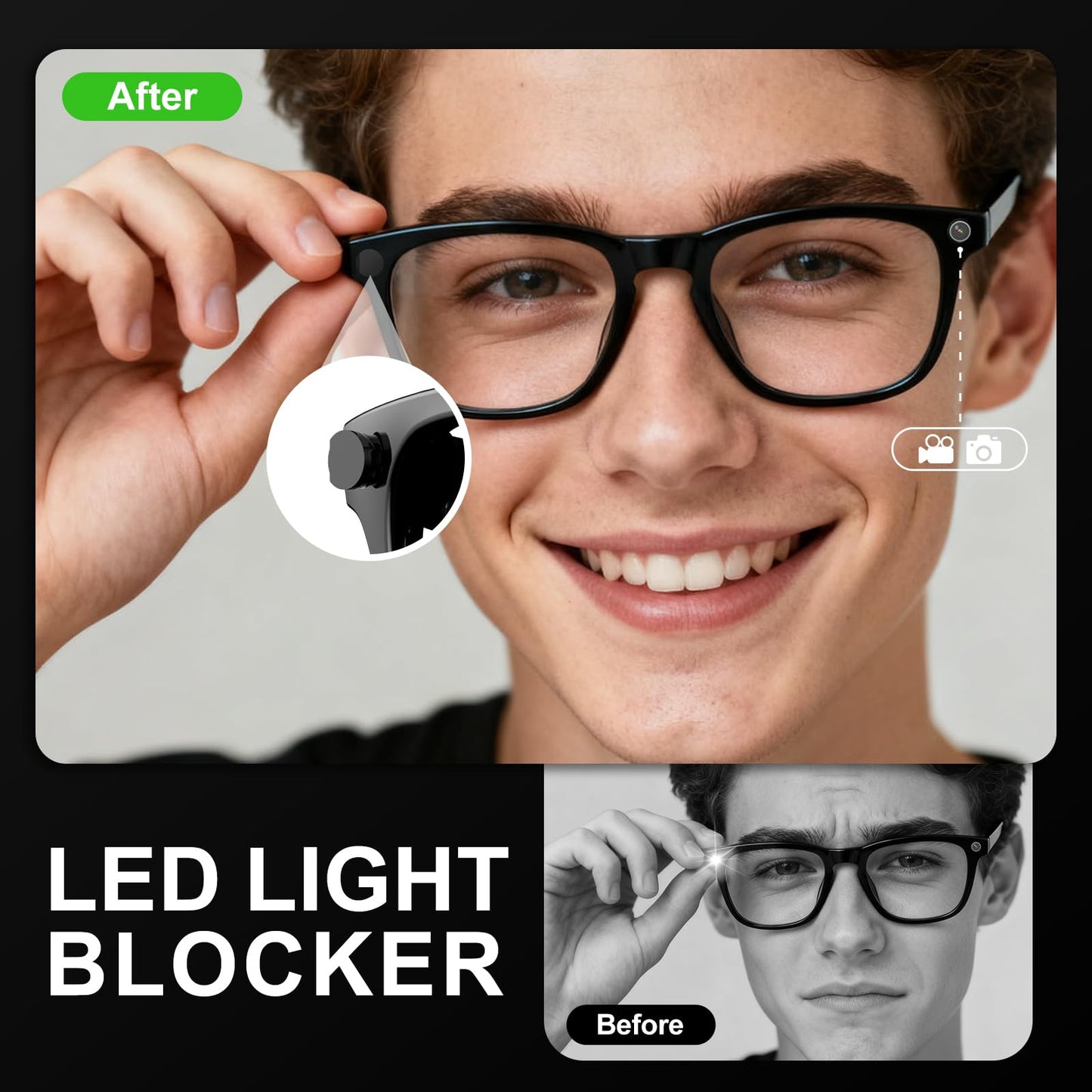 4 Pack LED Light Blocker Covers Compatible with Ray-Ban Meta Wayfarer/Skyler/Headliner(&Gen 2) Oakley Meta HSTN Smart Glasses Stickers Accessories,Adjustable Blocking Light Covers Meta Glasses