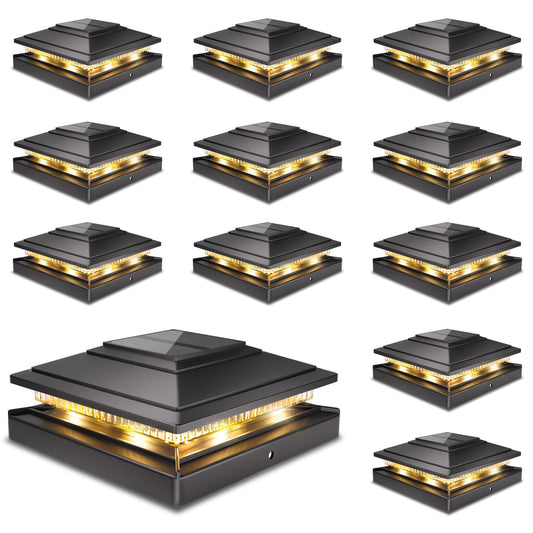Solar Post Cap Lights Outdoor 12pack, Waterproof Fence Post Lights for 4x4 5x5 6x6 Wood/Vinyl Posts, Black Solar Deck Post Lights with 2 Color Modes Decorate Garden Patio Porch Backyard