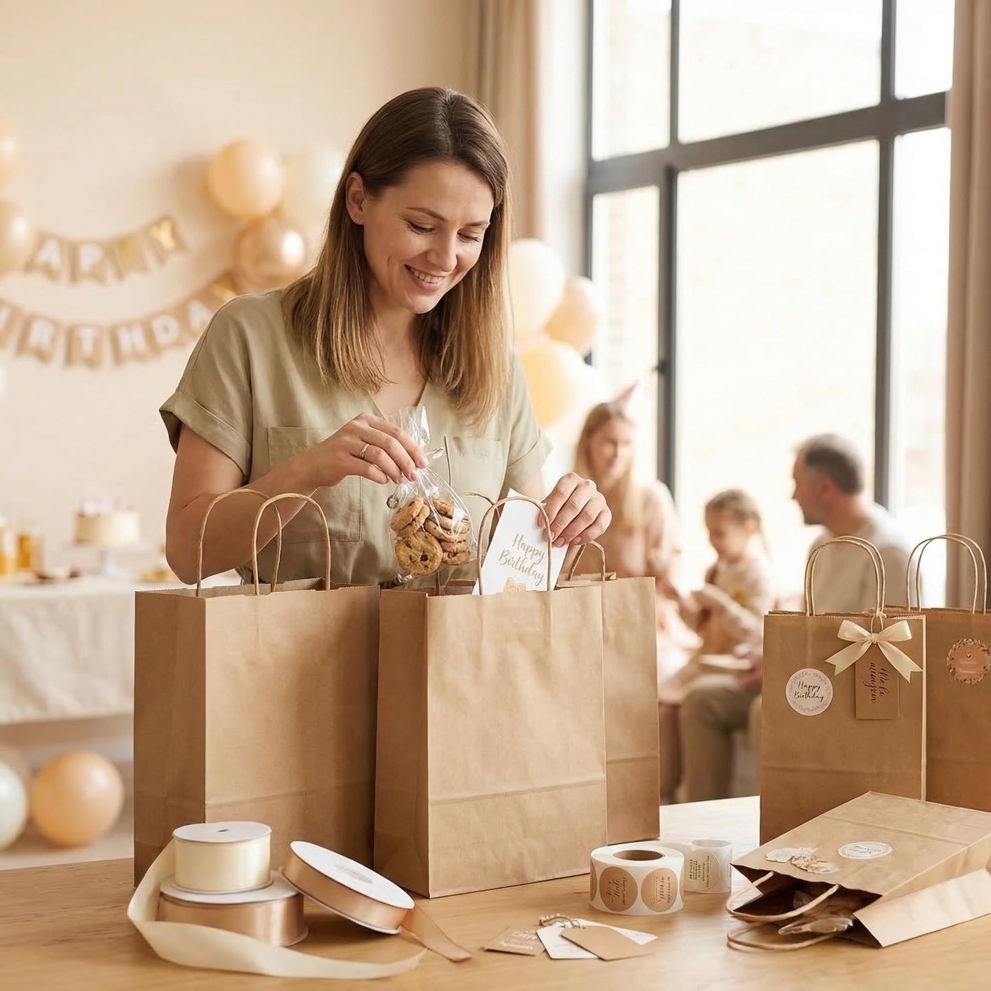 PAICUIKE 130pc Brown Paper Bags with Handles Bulk Brown Gift Bags - Assorted Sizes for Party, Retail & Business Use, Birthday,Weeding, Baby Shower